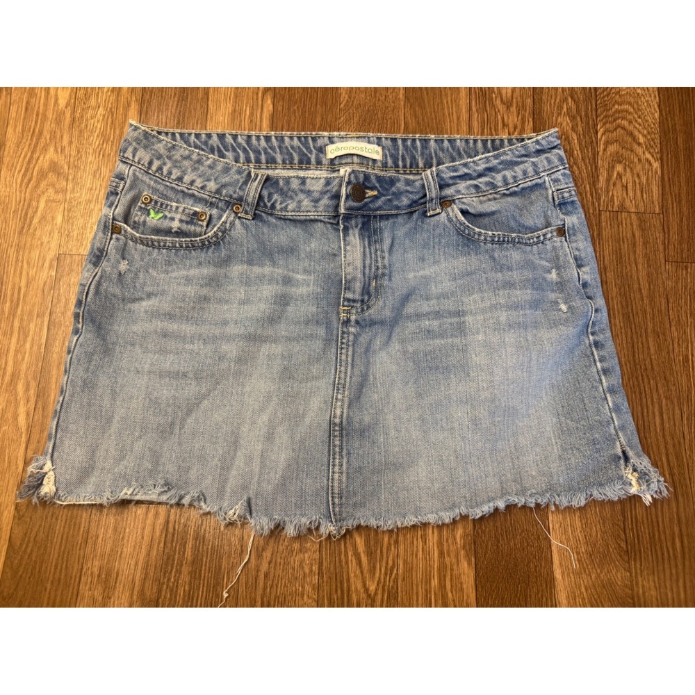 Aeropostale‎ Blue Denim Mini Skirt Raw Hem Distressed 100% Cotton Size 9/10